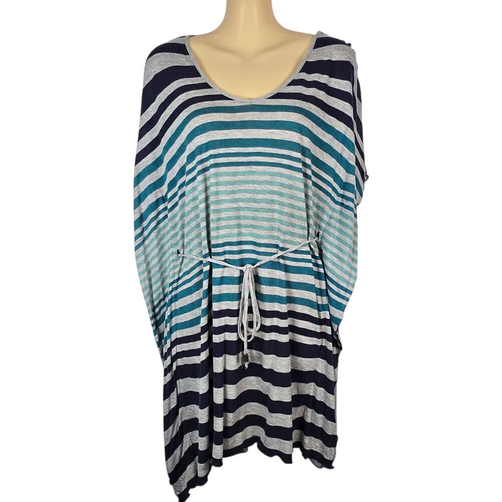 Jessica Simpson Maternity Striped Kaftan Tunic Top Shirt Gray Blue S/M READ